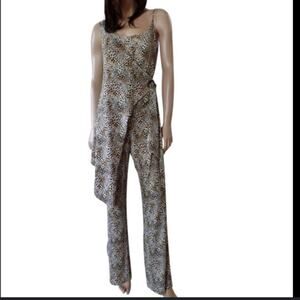 Y2K Slinky Cheetah Asymmetric Wide Leg Jumpsuit Womens Size 18 Retro Maximalist